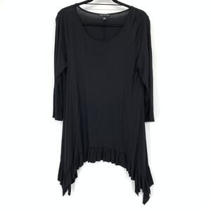 Cable & Gauge Womens Black Ruffle Handkerchief Hem Tunic Top Size L